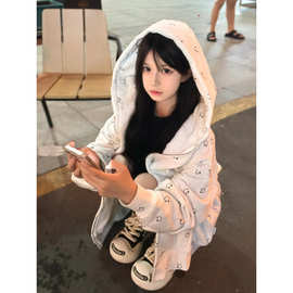7483#满印 加厚华棉复合牛奶丝340秋季新款开衫拉链外套女潮