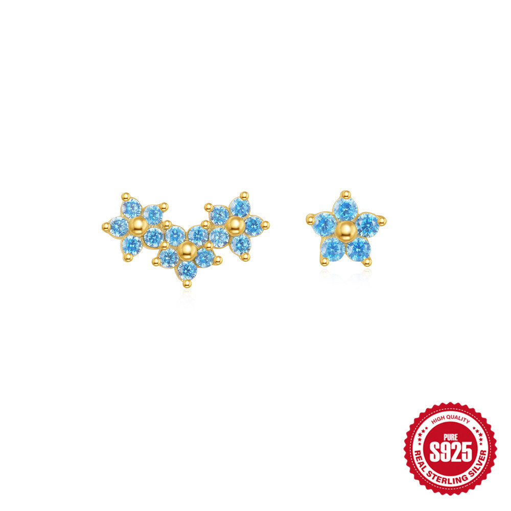 Nuevos productos europeos y americanos s925 pétalos de plata esterlina copos de nieve de cristal apilados en ambos lados con pendientes de perforación en espiral de cartílago de dos cabezas