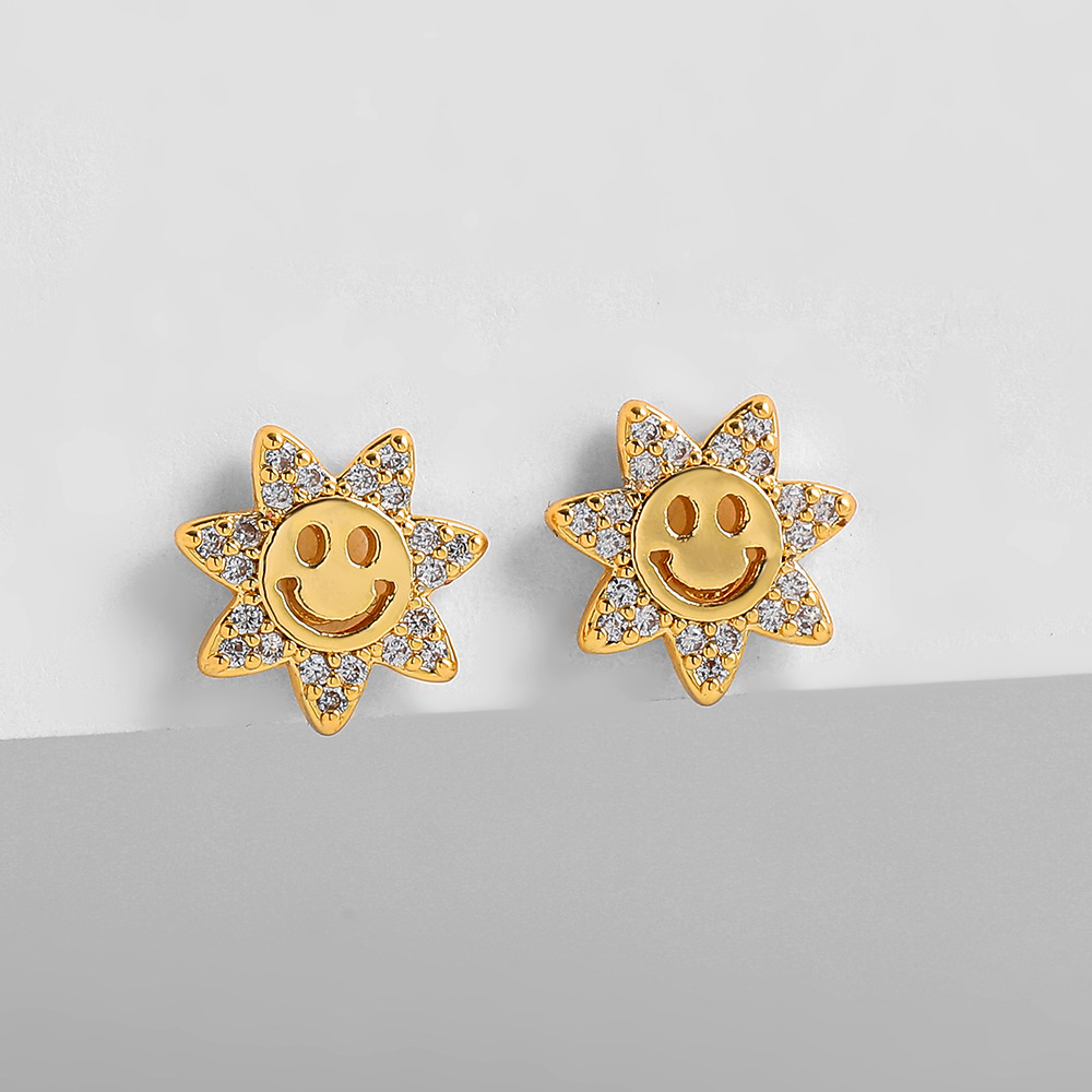Vintage Fashion Inlaid Zircon Smiley Face Earrings Wholesale Nihaojewelry display picture 5