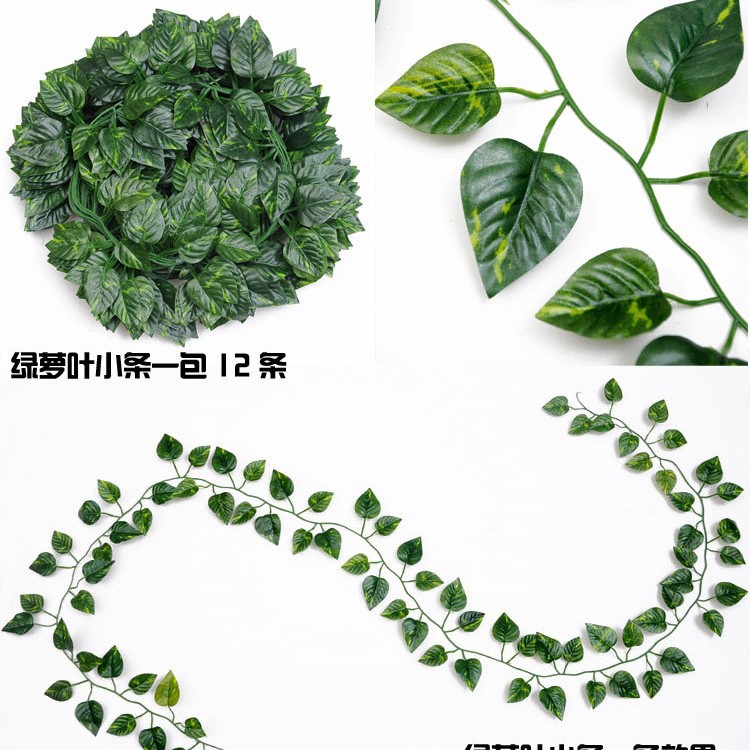 Ratán artificial decoración de plástico de hoja perenne decoración de techo ratán vid artificial verde rábano uva hoja tubo de bobinado