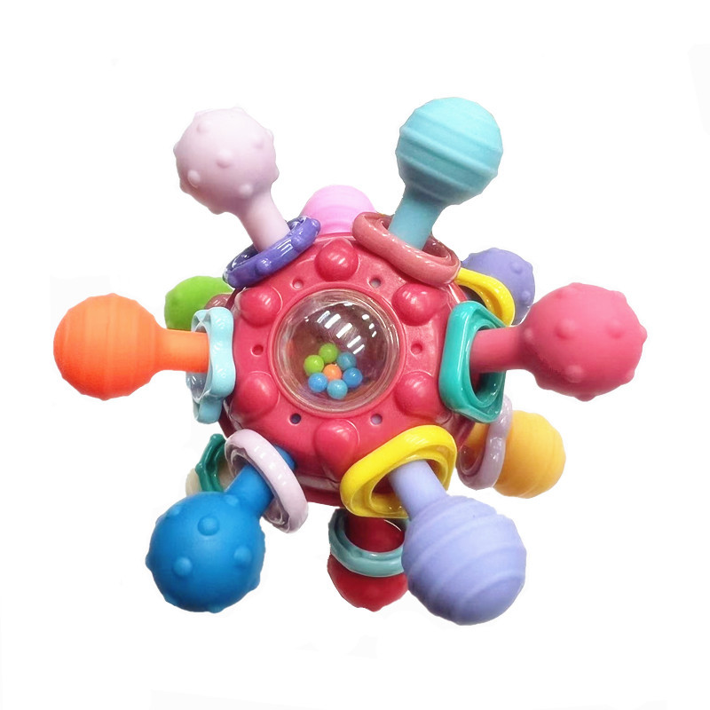 Pelota de dedo de Manhattan para bebés, campanilla, bola atómica, molar giratorio, mordedor, agarre de mano, bola de goma suave, juguete