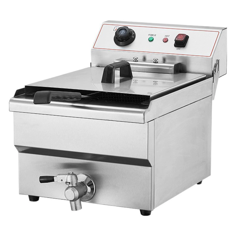 Коммерческая утолщенная электрическая фритюрница большой емкости с одним и двумя цилиндрами, мощная модель 220В с электрическим клапаном для слива масла.