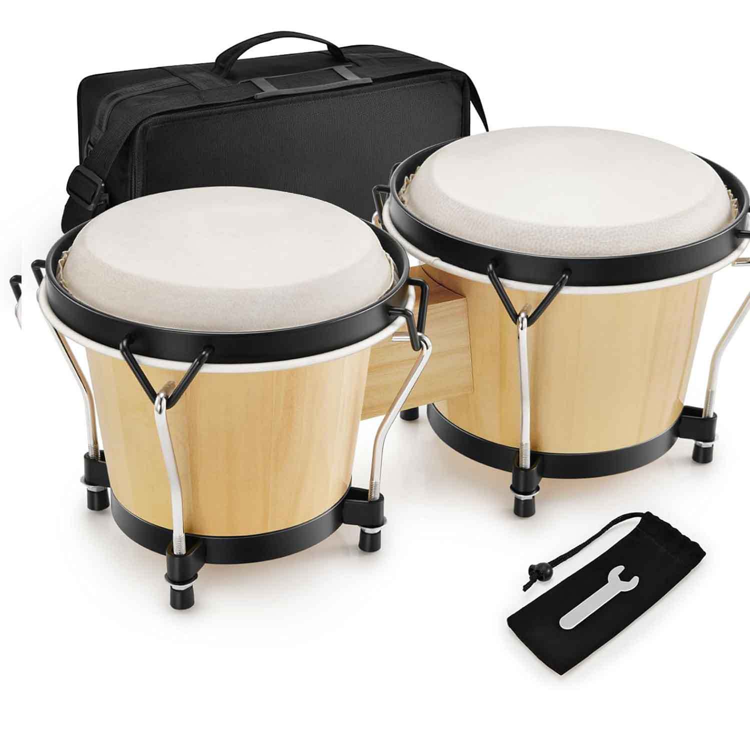 Tambores de bongos de madera de 6 y 7 pulgadas Percusiones de madera para niños bongos adultos principiantes cuero natural