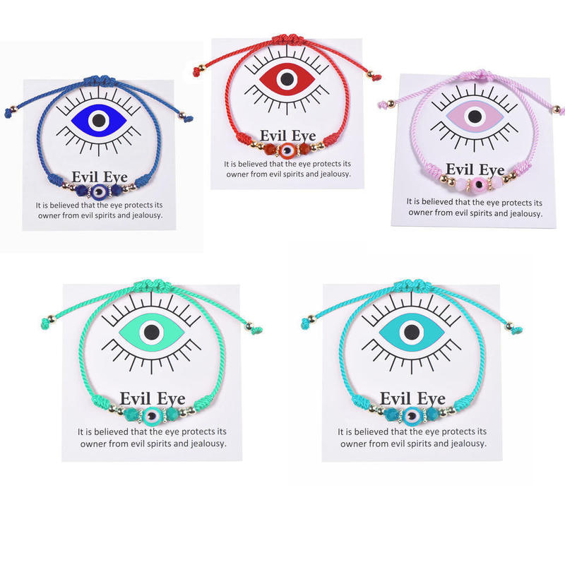 Cross-border New Fashion Handmade Woven Beaded String Bracelet Adjustable Red Woven Beads Evil Eyes String Bracelet