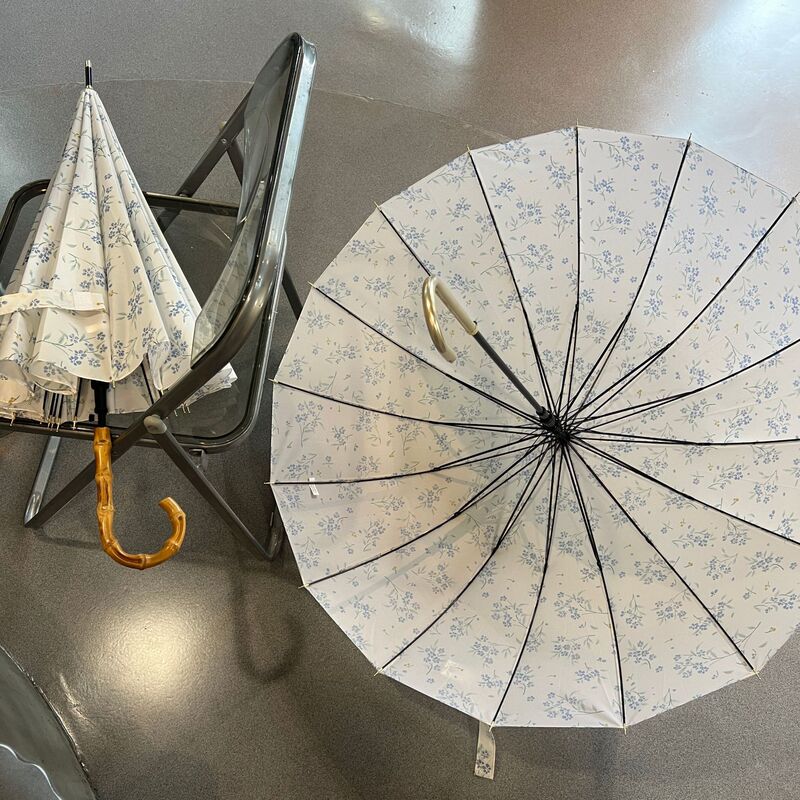 New French-style floral automatic long-handled umbrella, thickened and enlarged with 16 ribs, fresh and stylish straight umbrella for women, portable with bamboo handle New French-style floral automatic long-handled umbrella, thickened and enlarged with 16 ribs, fresh and stylish straight umbrella for women, portable with bamboo handle