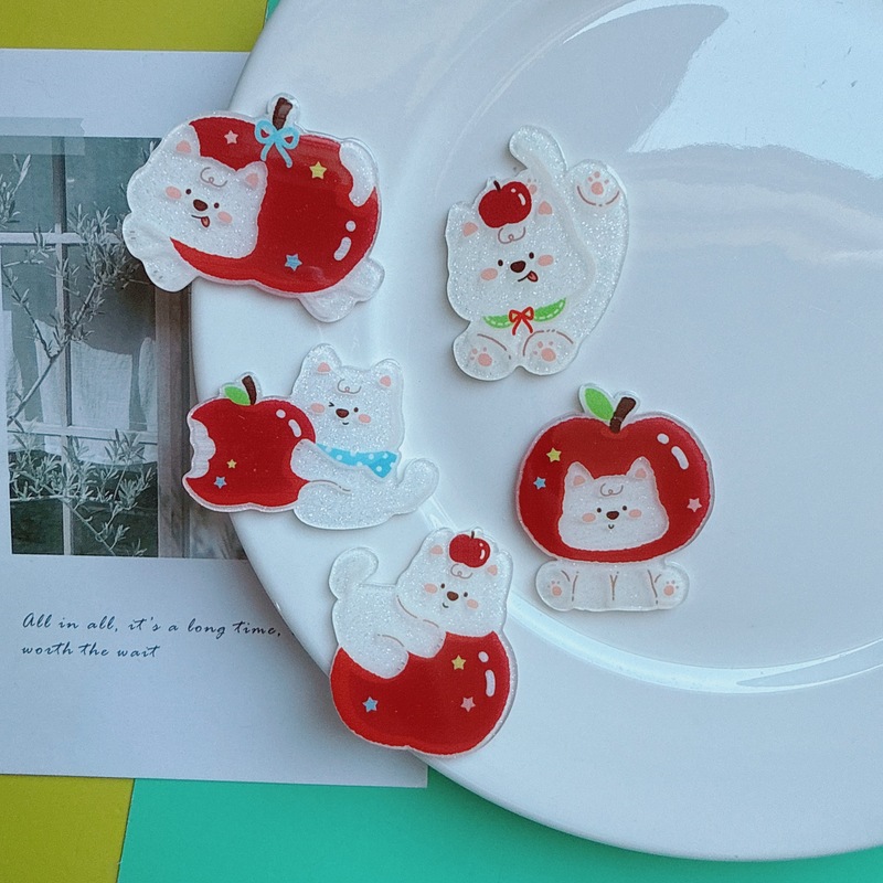New Red Apple West Highland Puppy Acrylic Patch DIY Shoe Flower Hairpin Mobile Phone Case Accessories Handmade Materials
