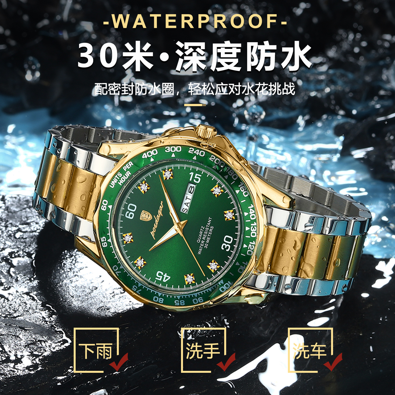 Reloj de lujo para hombre de la marca suiza nuevo reloj de cuarzo con cinturón de acero impermeable en vivo