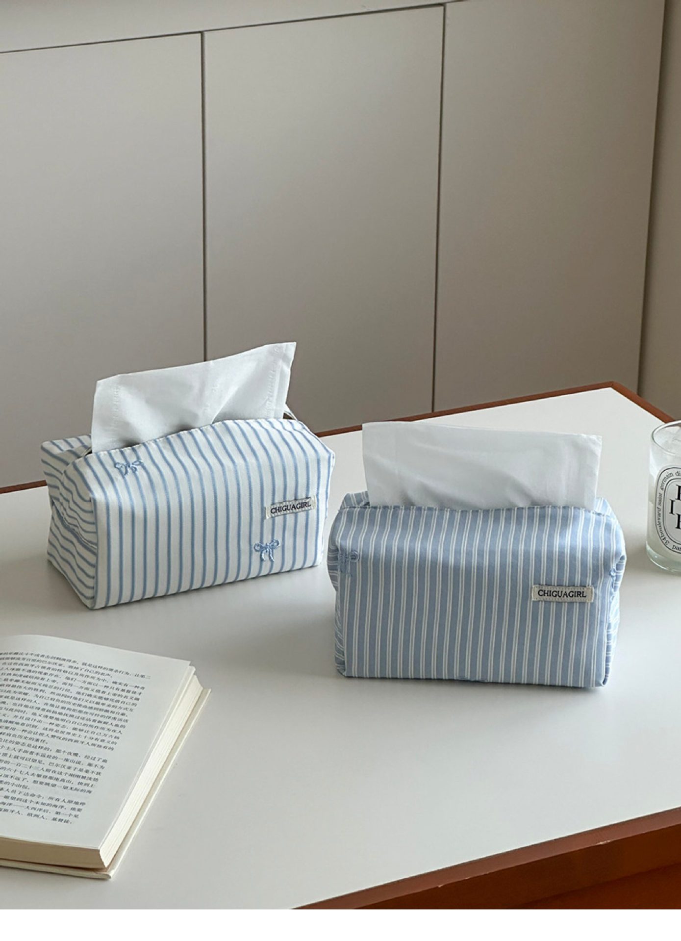 Nordic-style polka dot tissue box, fabric rectangular countertop home storage box, Korean-style ins tissue box decoration