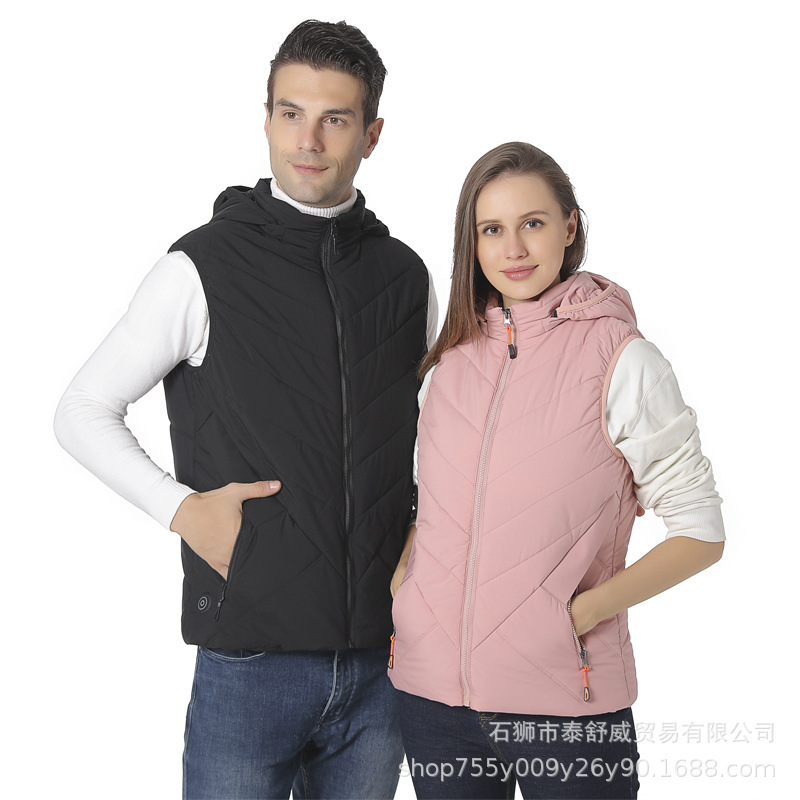 Personalizada mayorista invierno inteligente calentamiento de algodón chaleco chaleco con sombrero calentamiento eléctrico chaleco de pareja chaleco de calentamiento eléctrico