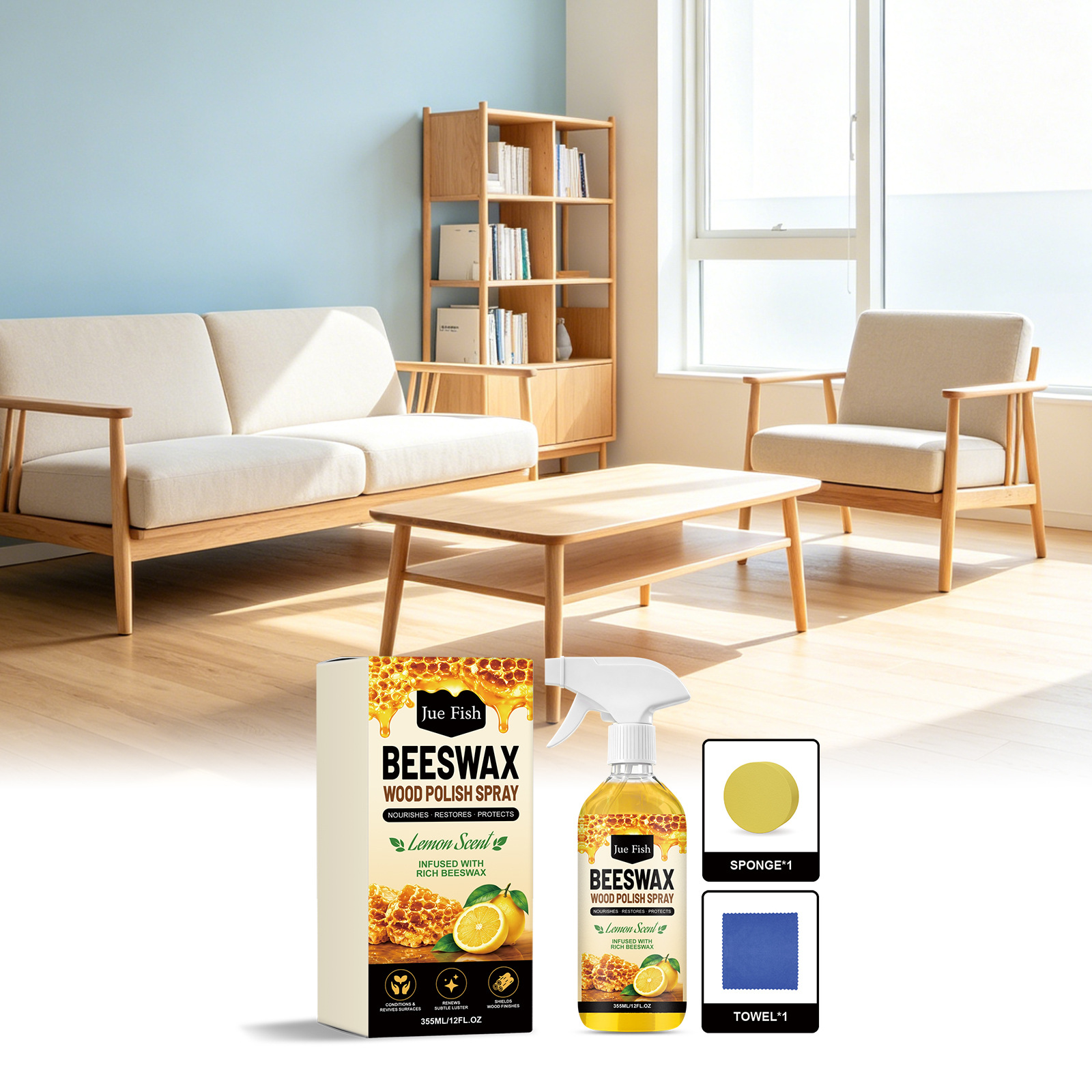 Jue Fish Beeswax Wood Polisher for Maintenance of Wooden Furniture and Floors, Polishing, Refurbishing, Cleaning, and Enhancing Shine