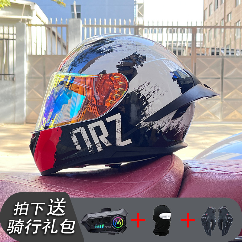 Nueva certificación estándar nacional motocicleta casco completo casco neto Bluetooth hombres y mujeres personalidad de verano cuatro estaciones cola grande pareja corriendo