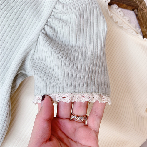 adbaby children's clothing 2024 summer new products girls Korean lace short-sleeved T-shirt bottoming shirt 20566