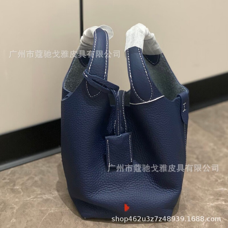 Cross-Border Raff-Style Polo Basket Bag, Leather Bucket Bag, Hand-Held Shoulder Crossbody Bag, Women's Commuter Tote Bag
