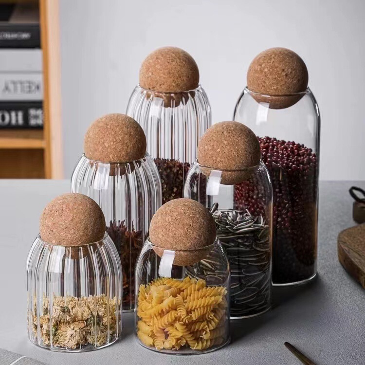 Wholesale Round Cork Stopper Heat-Resistant Glass Jar Sealed Jar Flower Fruit Tea Coffee Bean Display Bottle Household Storage Jar