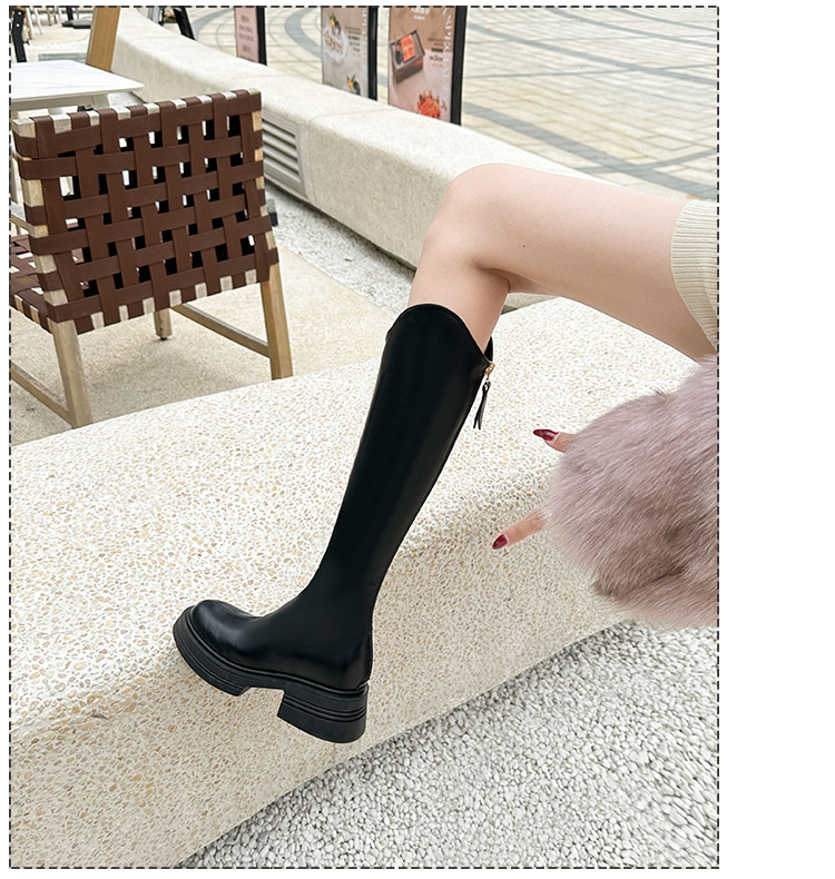 Bottes Slim élastiques pour femmes, avec bouche en V surélevée, fond épais, bottes hautes blanches, nouvelle collection automne/hiver 2024_voghion.com