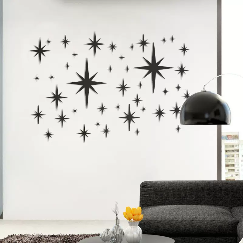 八角星42个84个组合镜面墙贴工厂店自产自销带背胶板可来尺寸做货