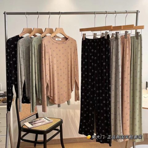 Dongdaemun Genuine Korean Smiling Face Suit Pajamas for Women Soft Skin-Friendly Sports Sleep Home Clothes Women Live Broadcast New Style