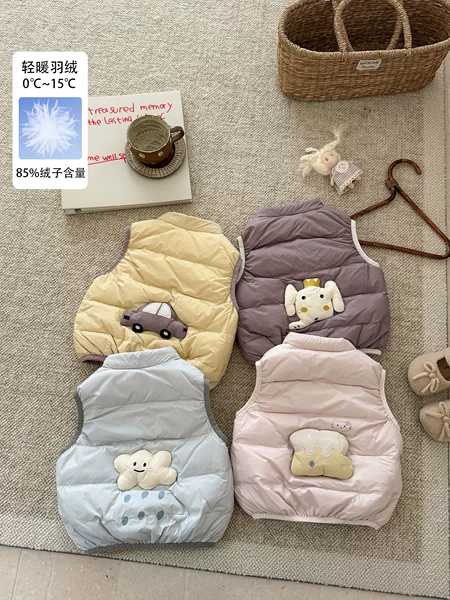 Baby girl's 90% white duck down warm vest for autumn and winter, cartoon down vest for young girls, lightweight and suitable for outerwear