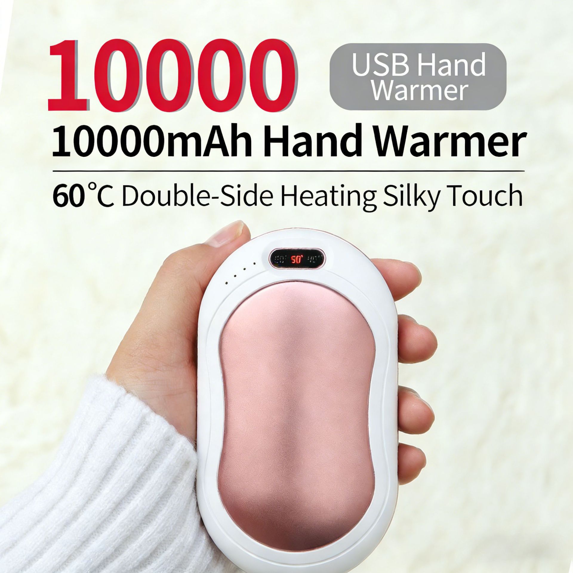 Calentador de manos y power bank 2 en 1, pantalla digital, USB, doble cara, mini