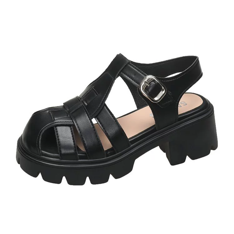 Круглый кекс с толстым дном для увеличения летней кожаной свиньи-драконьей обуви женский 2024 новый прилив прохладный плетеный римский сандалии