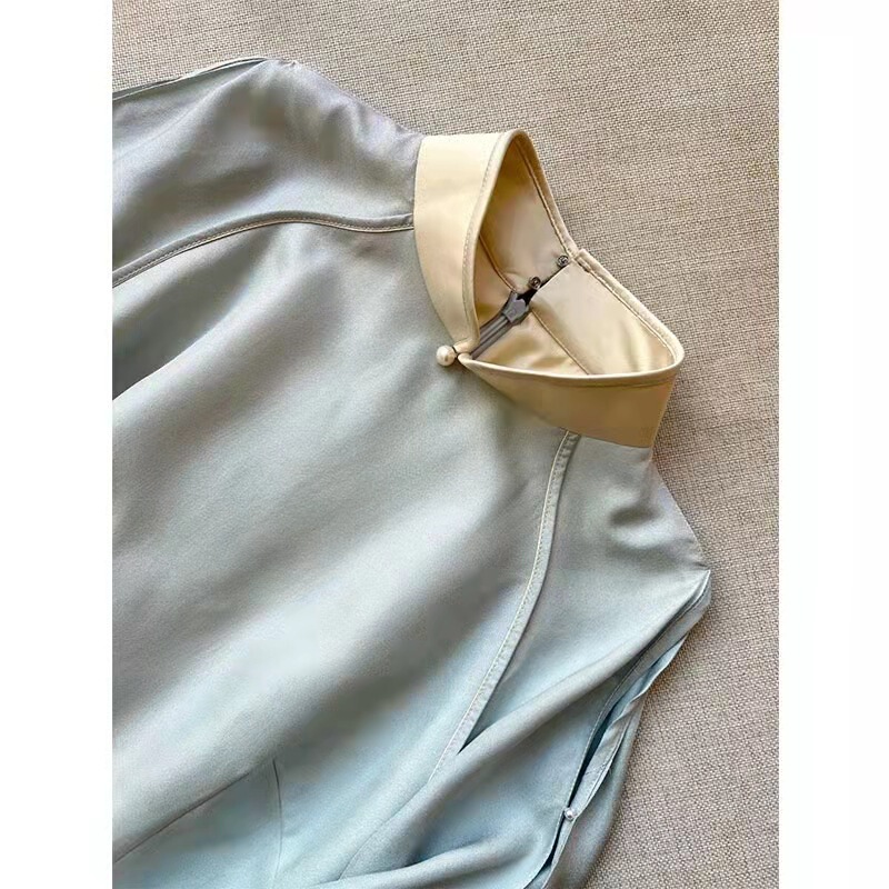 Improved Version of the Summer Long-Sleeved Cheongsam Dress, 2026 New Retro Satin Chinese-Style Long Dress with an Elegant and Graceful Look