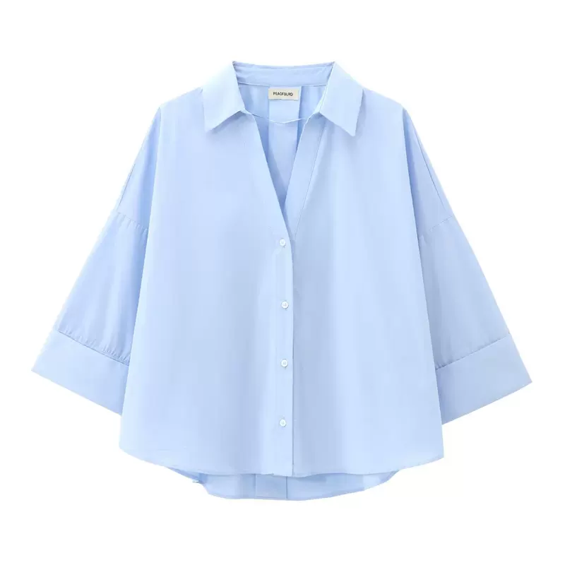 Summer colored shirt for leisure, European style, loose fit, high collar