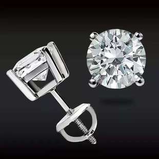 S925 Sterling Silver 3 Carat Classic Four-Claw Threaded Black Moissanite Earrings for Men and Women Hip-Hop European and American Cross-Border Jewelry
