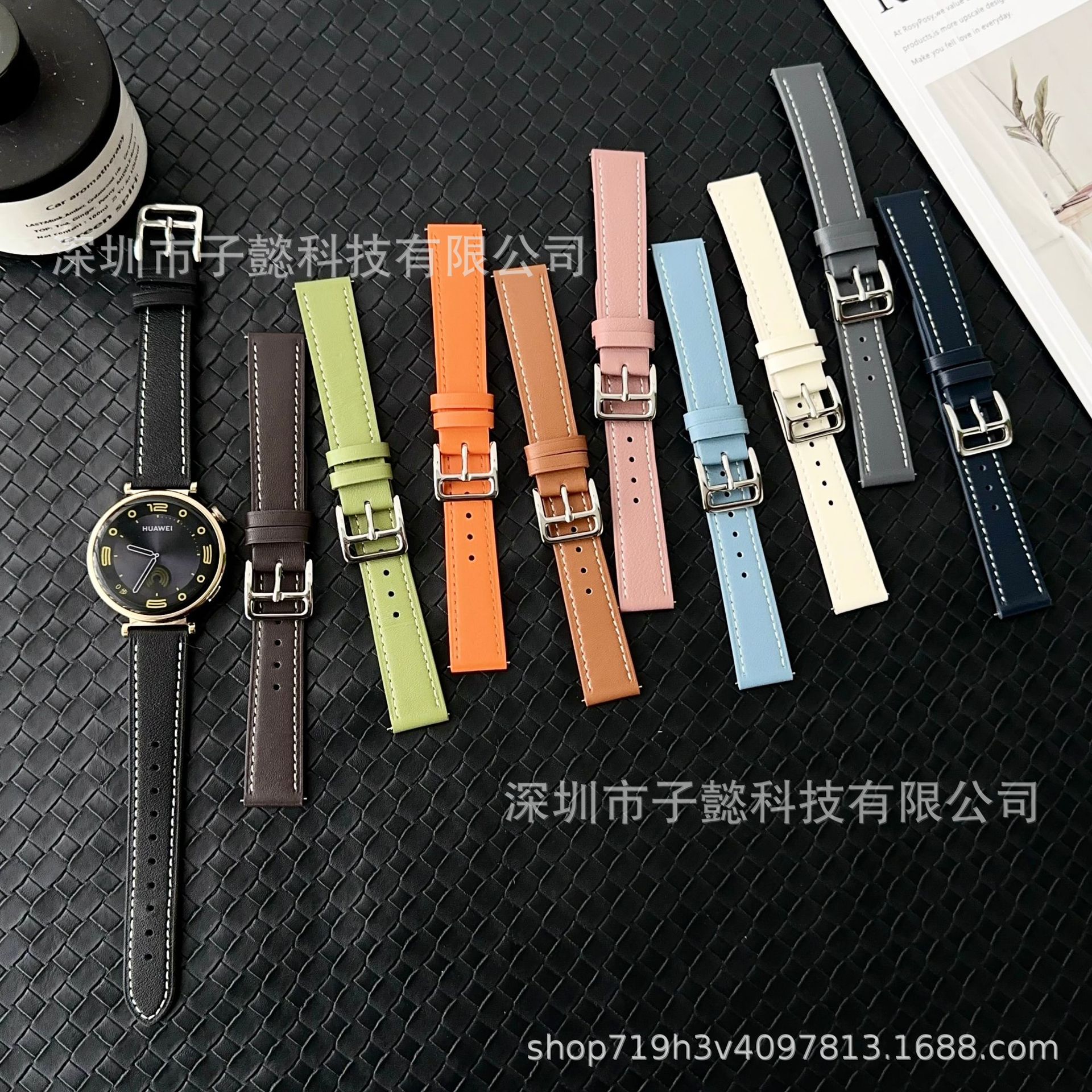 Suitable for Huawei Gt5 Love Horse Buckle Genuine Leather Watch Strap 18mm Stitching Genuine Leather Watch Strap Gt4 41mm Women's Watch Strap