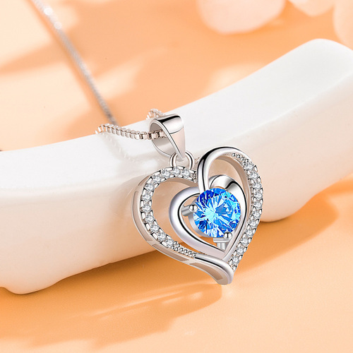 Custom JD Fashion Heart-Shaped Diamond Silver Plated Pendant Love Heart Ocean Heart Full Diamond Necklace Diamond Pendant for Women