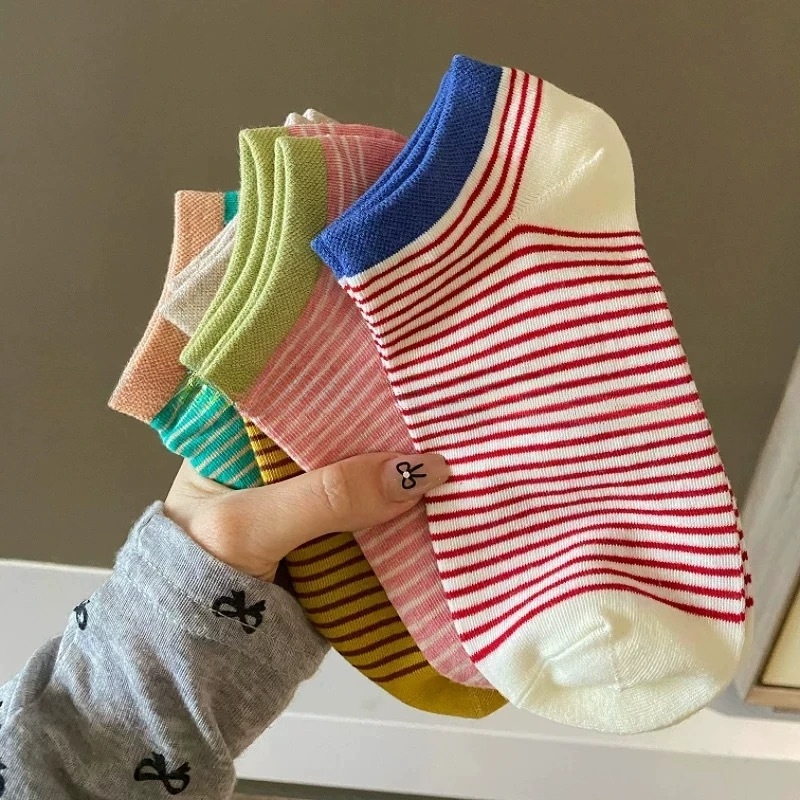 Spring and Summer New Ins Striped Japanese Style All-match Short Barrel Striped Socks Summer Silicone Non-slip All-match Women's Boat Socks for Women