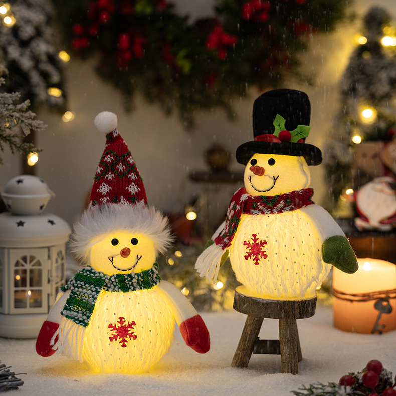 Christmas snowman figure decoration light up doll Christmas snowflake with lights snowman figure children's gift_voghion.com