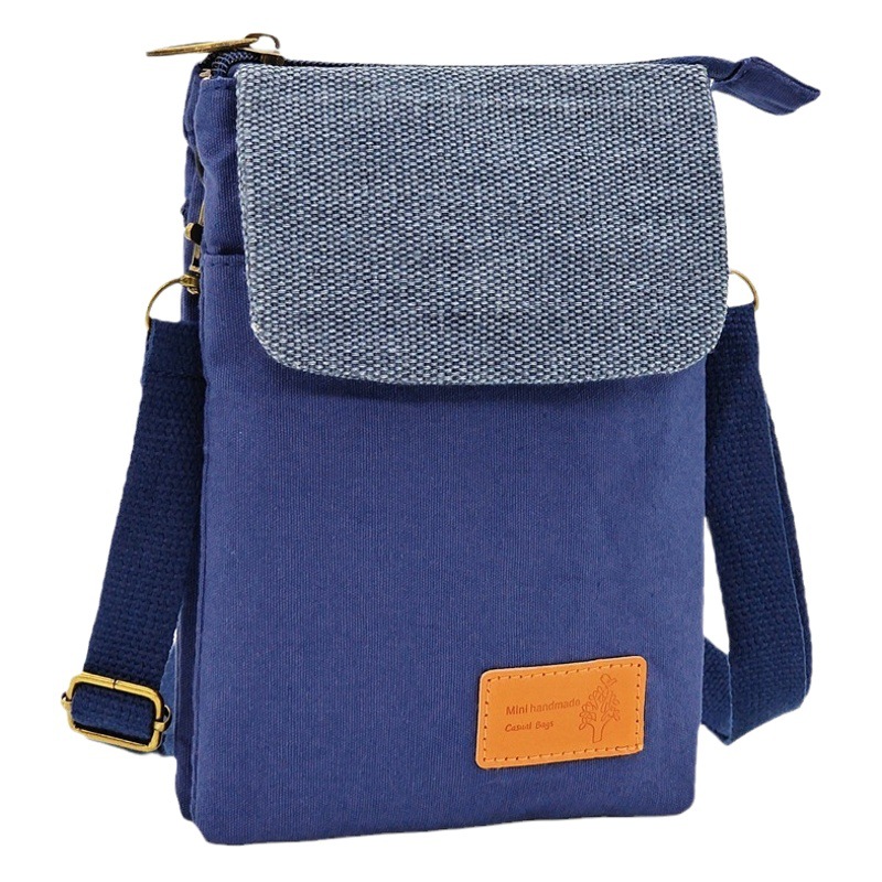 2023 New Solid Color Multi-layer Canvas Crossbody Mobile Phone Bag Casual Simple Export Quality Small Crossbody Women's Bag Wholesale