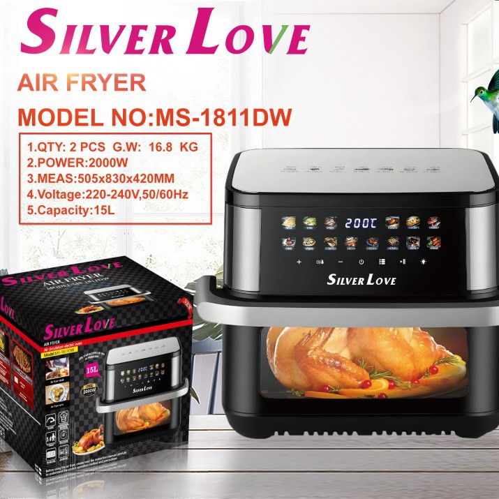 Foreign Trade Export Household 2000W High-Power Air Fryer 15L Large-Capacity Smart Touch Visual Electric Fryer