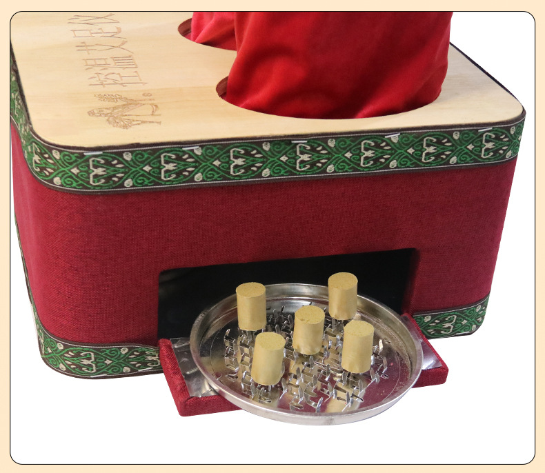 Wooden Foot Moxibustion Box with Moxa Sticks for Sole Warming Therapy and Foot Soak Spa Use preparation