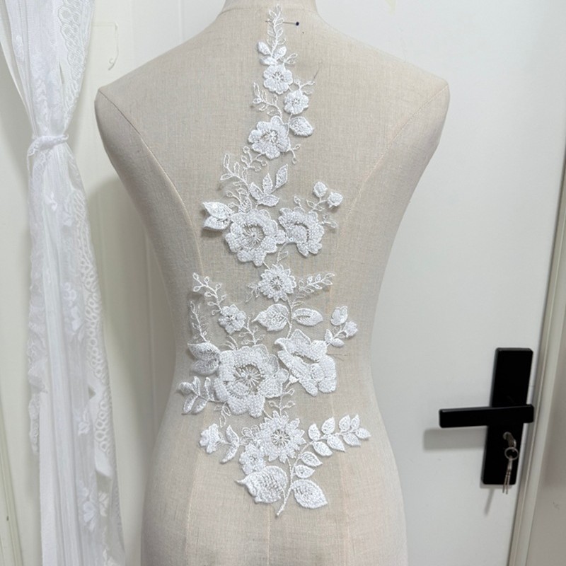 白色珠子棉线亮片蕾丝花朵边手工DIY树叶辅料婚纱礼服装补丁花朵