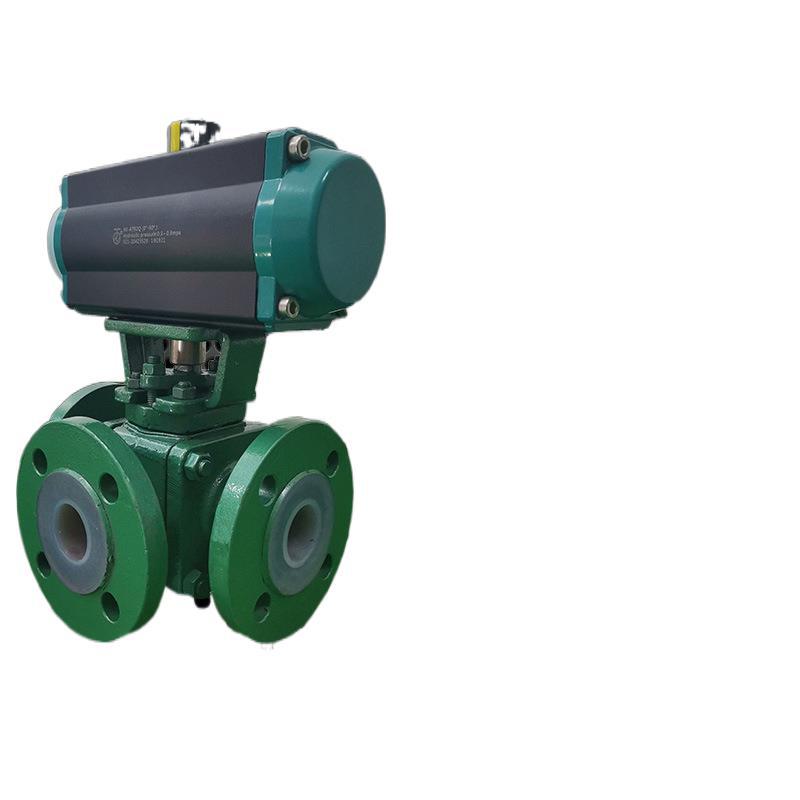 气动衬氟三通球阀LT型法兰铸钢换向分流DN40耐酸碱耐腐蚀Q644/45F