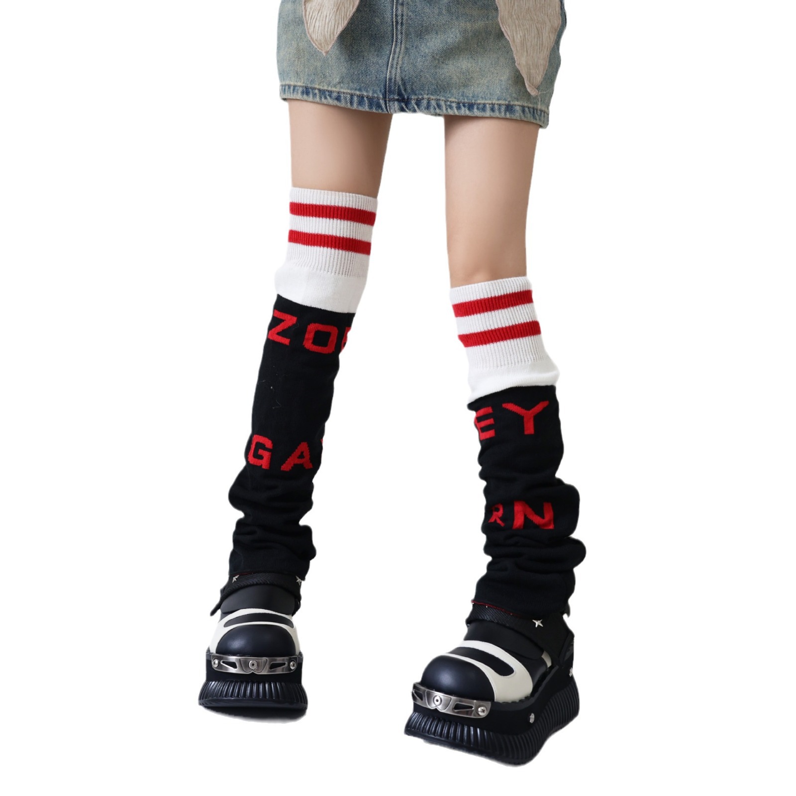 Designer Patchwork gestreifte Streifen Buchstaben Socken lässig Sport Stil gestrickte Flor Flor Bein Socken_voghion.com