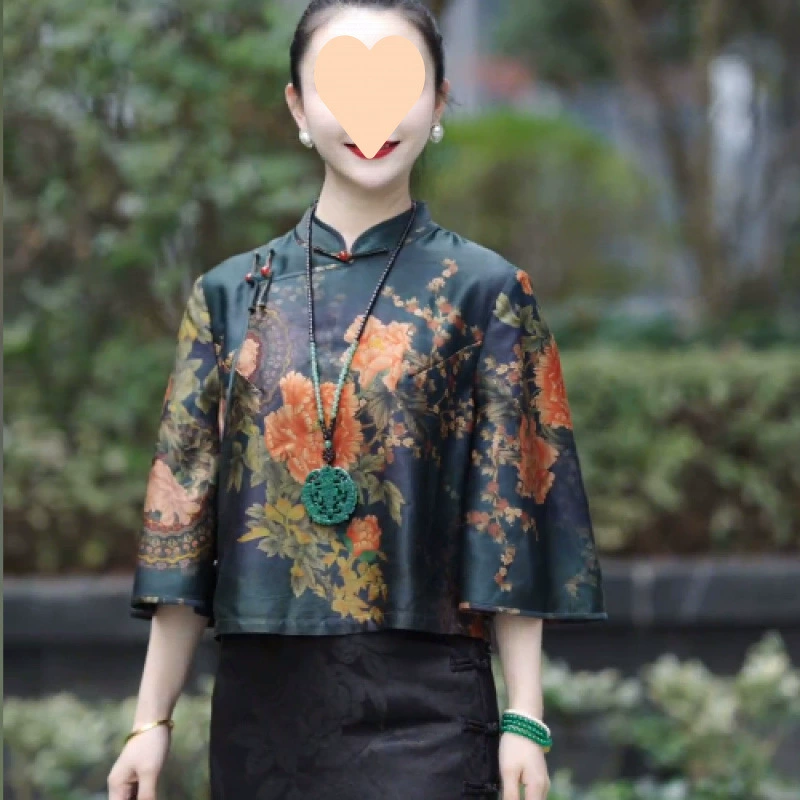 2025 весна и лето, новый стиль, улучшенные топы в китайском стиле династии Хань, ретро, ​​элегантные, свободные, утягивающие, короткие чонсамы в китайском стиле для женщин