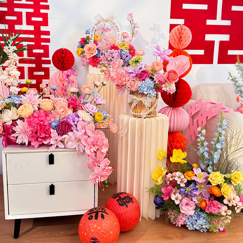 ロマンチックな雰囲気の模擬フラワーアート結婚式の部屋の装飾結婚式の宴会リビングルームのテーブルフラワーアレンジメントベッドサイド模擬フラワーウェディングデコレーション|undefined
