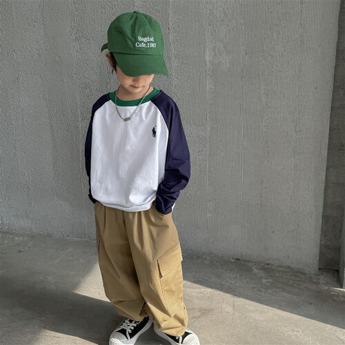 Haimajia children's 2024 spring and autumn new long-sleeved bottoming shirt tops boys Korean style pure cotton T-shirt raglan sleeves trendy