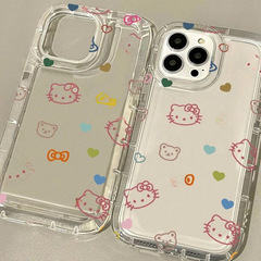 Cute cartoon Kitty cat iPhone 13 case, Apple 15 silicone transparent XR anti-slip, women's version