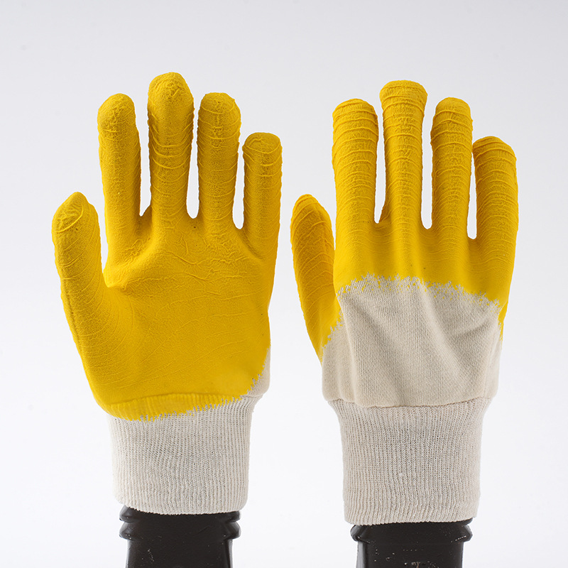 绒布双色半挂手套乳胶发泡手套舒适型防滑防护手套耐磨发泡胶皱纹