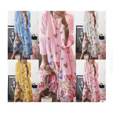 2021 Зимнее Европа и Америка Трансграничное льняное платье Amazon Wish Express Explosions с круглым воротником в стиле ретро, женская одежда