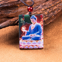 天然翡翠A货影雕彩绘双面佛观天下静心精美玉石挂件首饰玉器批发