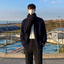 韩版圆领针织开衫男士高级感秋冬季线衣宽松复古潮流毛衫男装外套