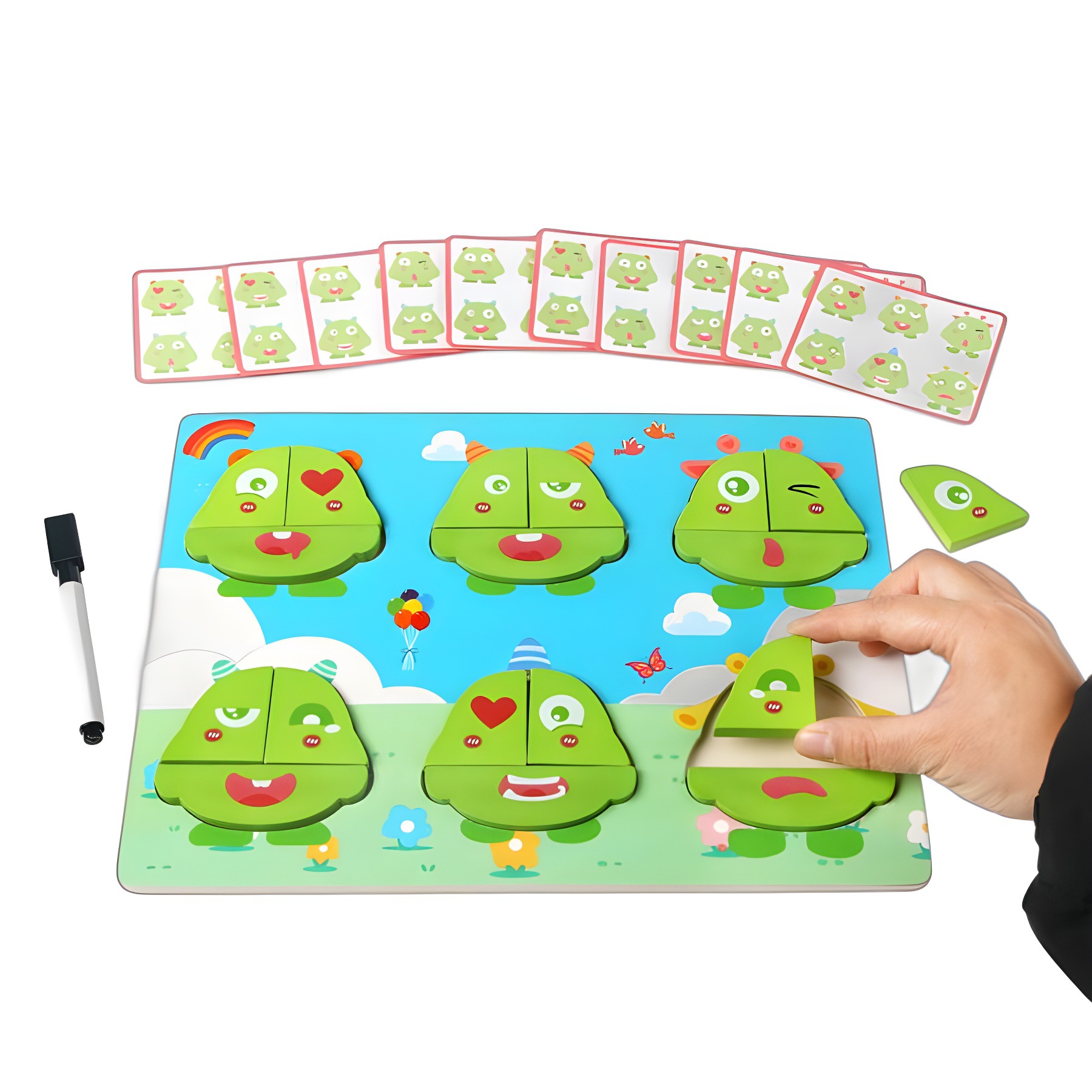 Monstruos de bloques de construcción para niños pequeños, expresiones de puzzle, puzzle, tablero de dibujo, pensamiento 2 en 1, juguetes de puzzle intelectuales