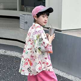花衬衫男童2025年夏季薄款港风海边休闲短袖度假复古衬衣休闲潮流