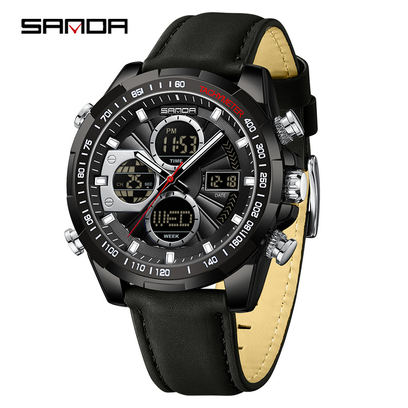 Reloj SANDA para hombre Reloj despertador cronógrafo impermeable Reloj electrónico Reloj deportivo luminoso multifuncional 5105
