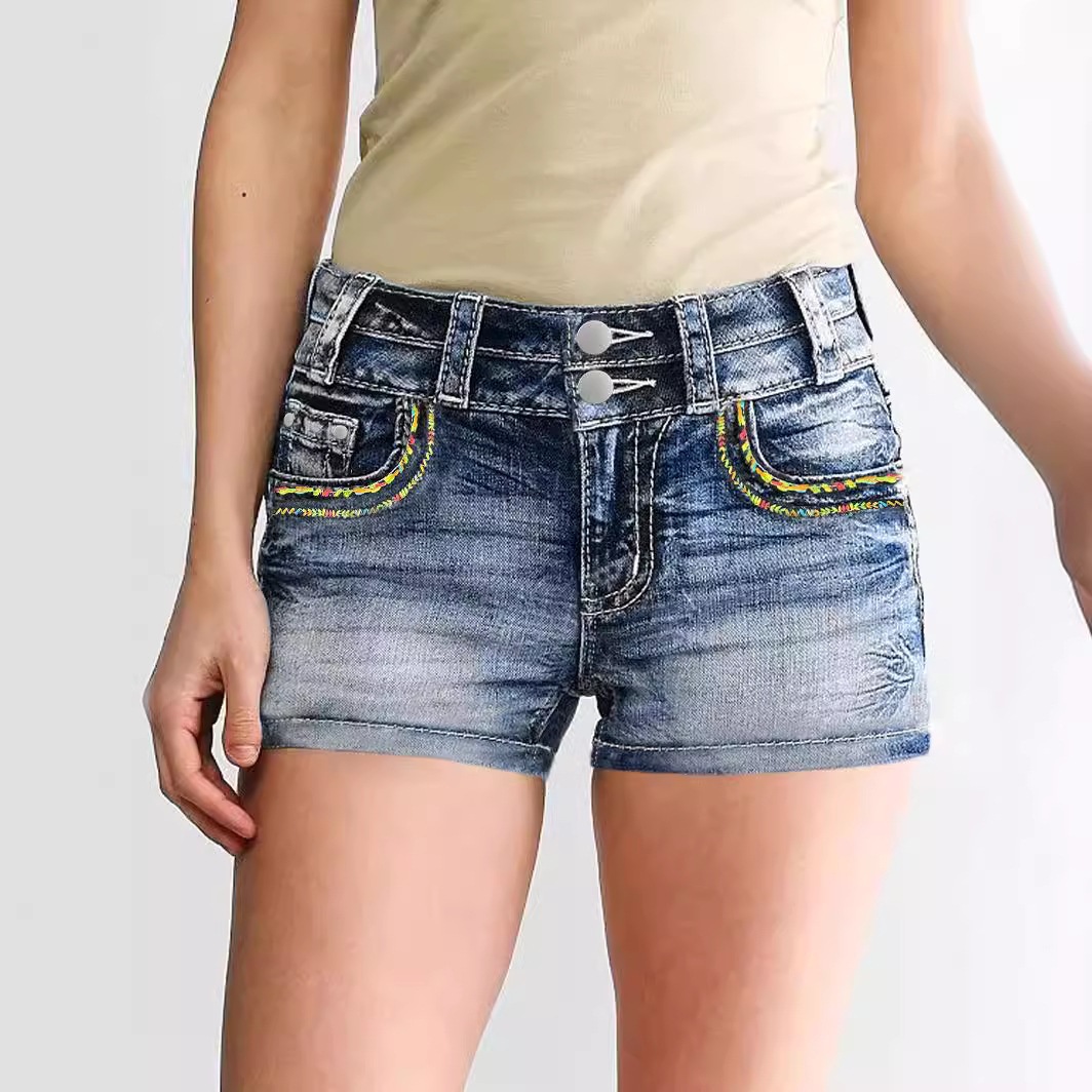 Tk Temu Cross-Border Foreign Trade New Model Amazon Independent Site European and American Women's Heavy Embroidery Denim Shorts for Women