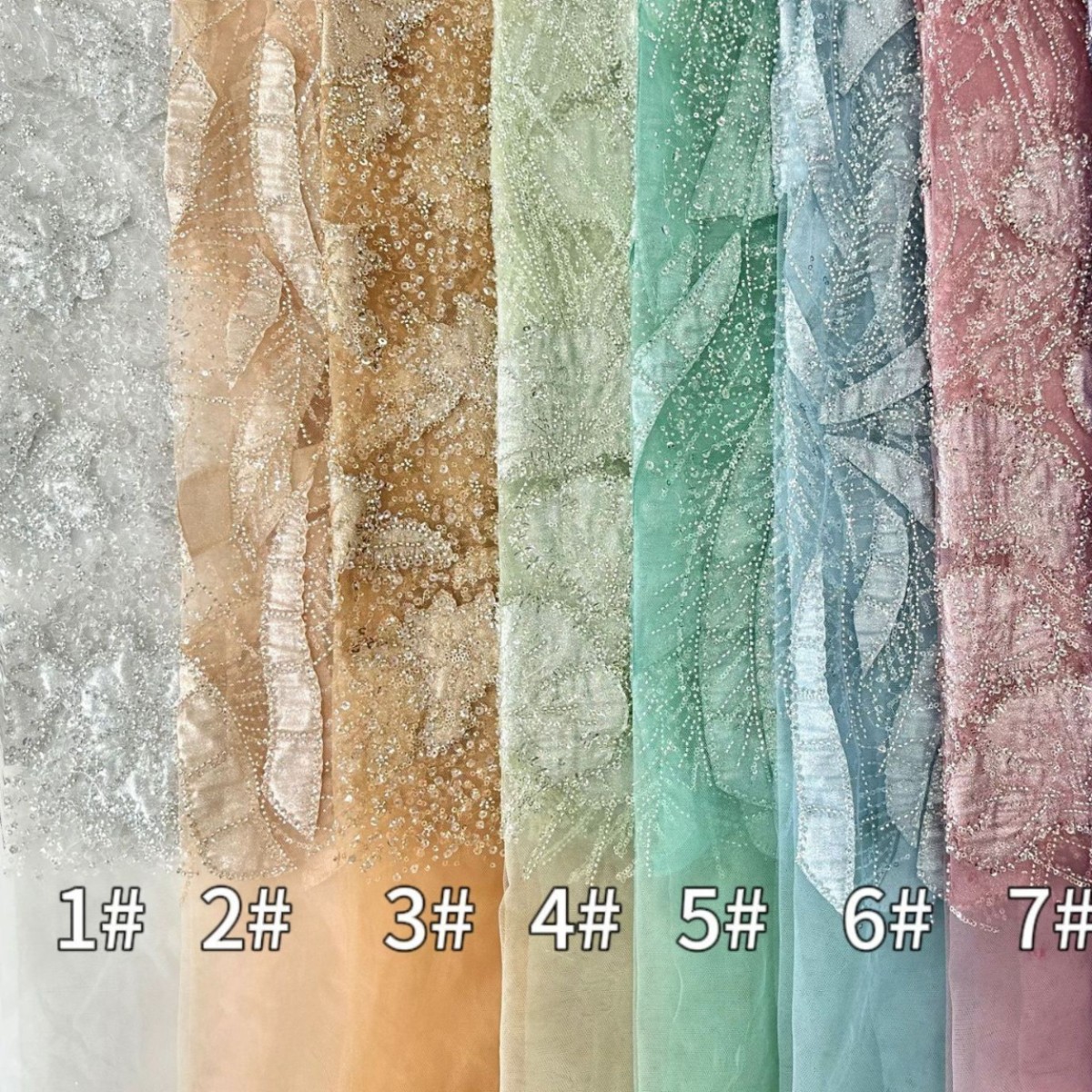 Tejido estereoscópico de hojas sequin de perlas bordado de tela vestido de boda de moda vestido de cena vestido de ropa infantil